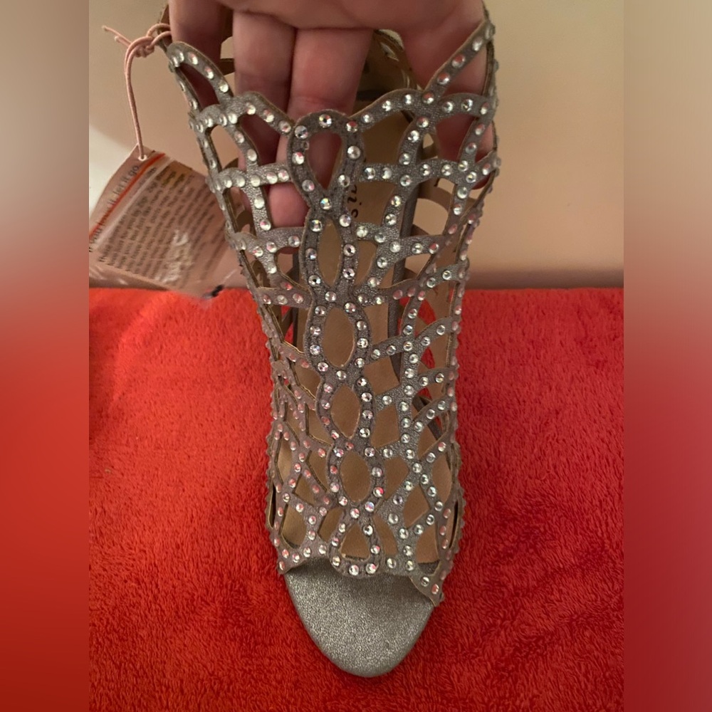 Zigi NY Silver Cage Heels w/ Rhinestone Embellishments - Picture 3 of 10